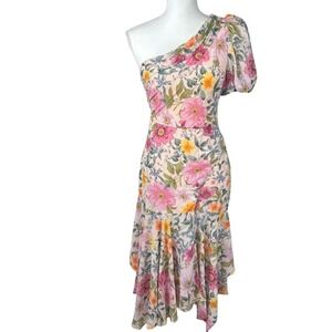 ASTR The Label Floral Midi Dress Asymmetrical Fairy Spring Easter 1 Shoulder XS